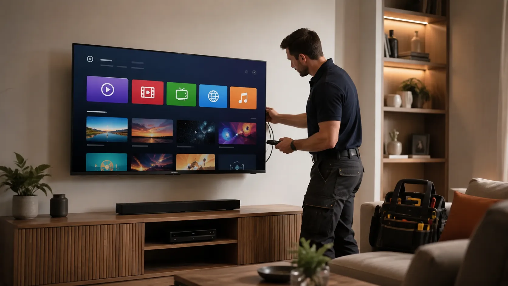 Professional Smart TV setup service connecting television apps and devices